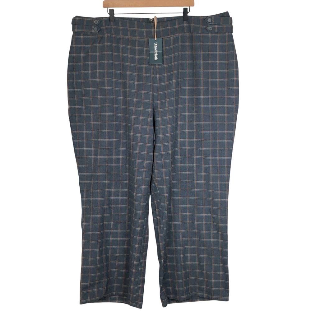 NWT ModCloth Wide Leg Pants Women's Plus Sz 26 Plaid Grey Orange Blue Pockets‎